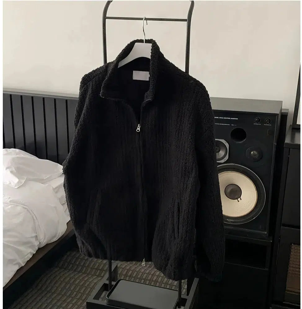 Maxct Zip Up Lapel Plush Corduroy Jacket