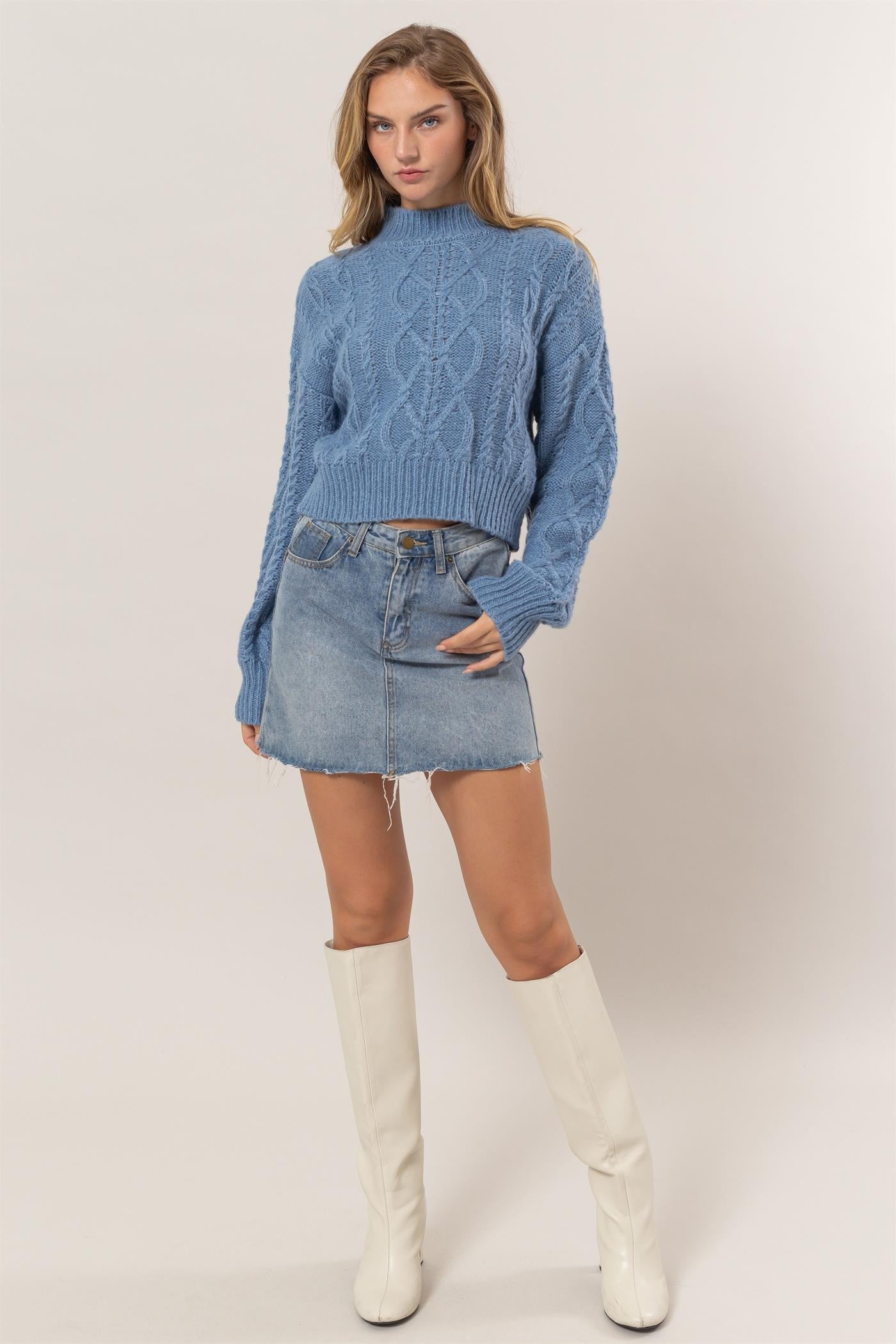 Maxct &HYFVE Cable-Knit Mock Neck Dropped Shoulder Sweater