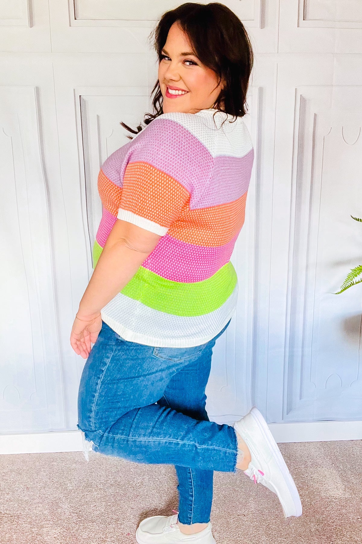 Maxct &Get Started Lavender & Orange Stripe Jacquard Sweater Top