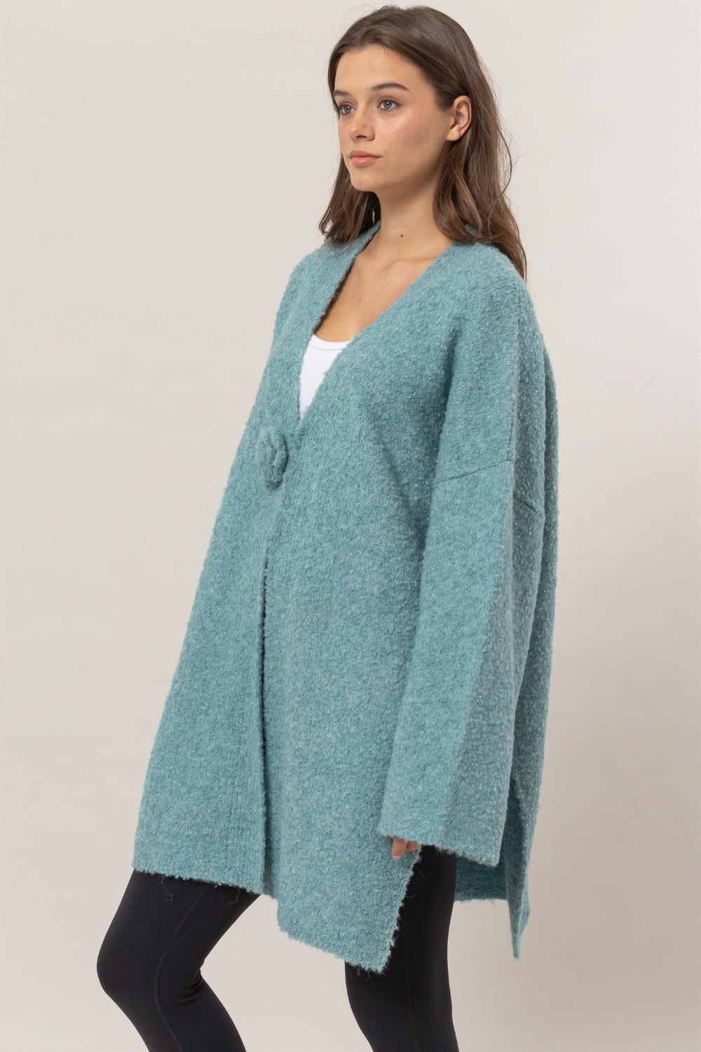 Maxct &HYFVE Front Rosette Longline Slit Sweater Cardigan