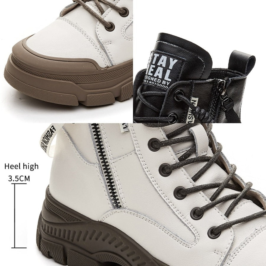 Leather Zip Ankle Booties for Women Maxct