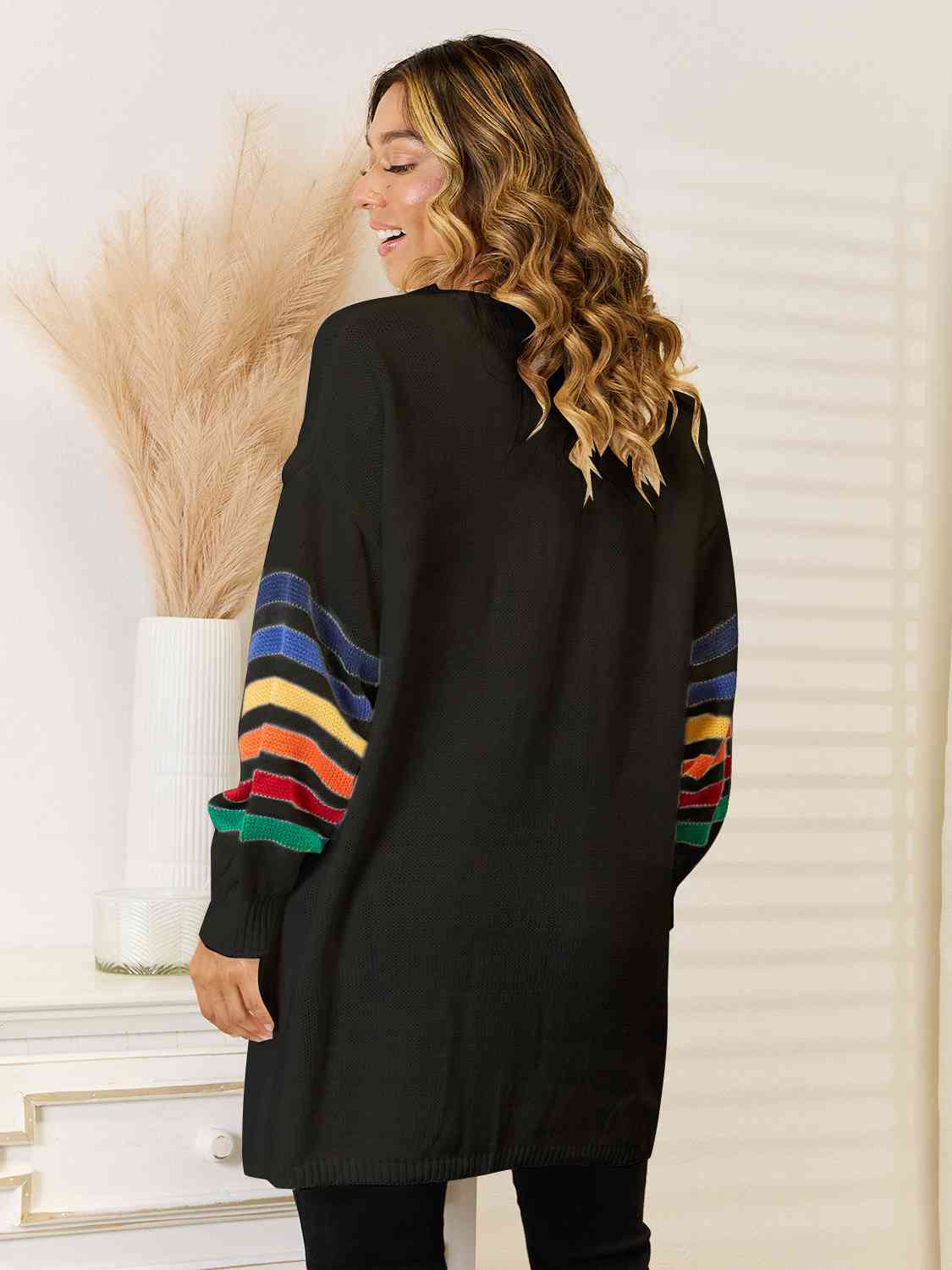 Maxct &Striped Open Front Dropped Shoulder Cardigan