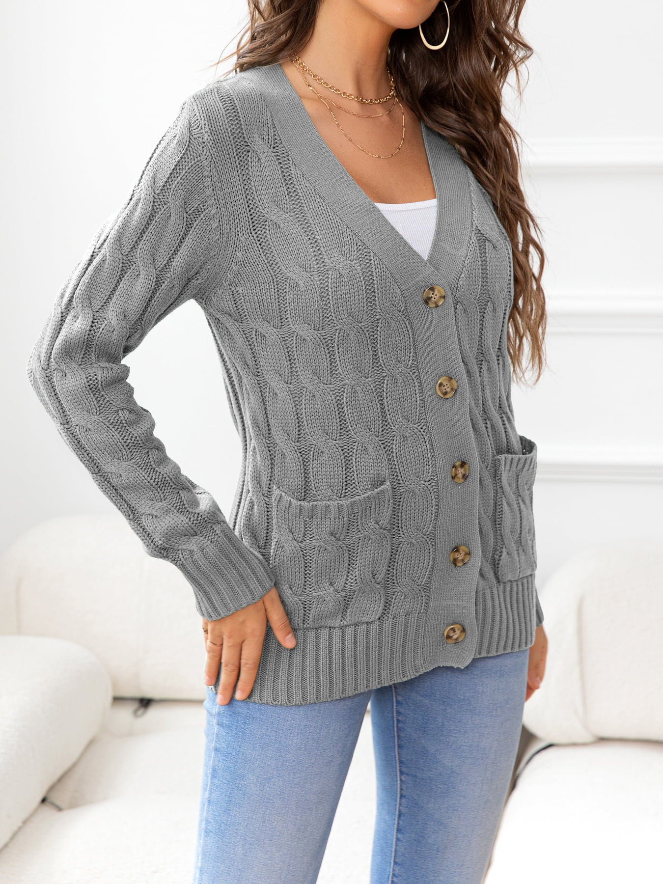 Maxct &Button Down Cable-Knit Cardigan