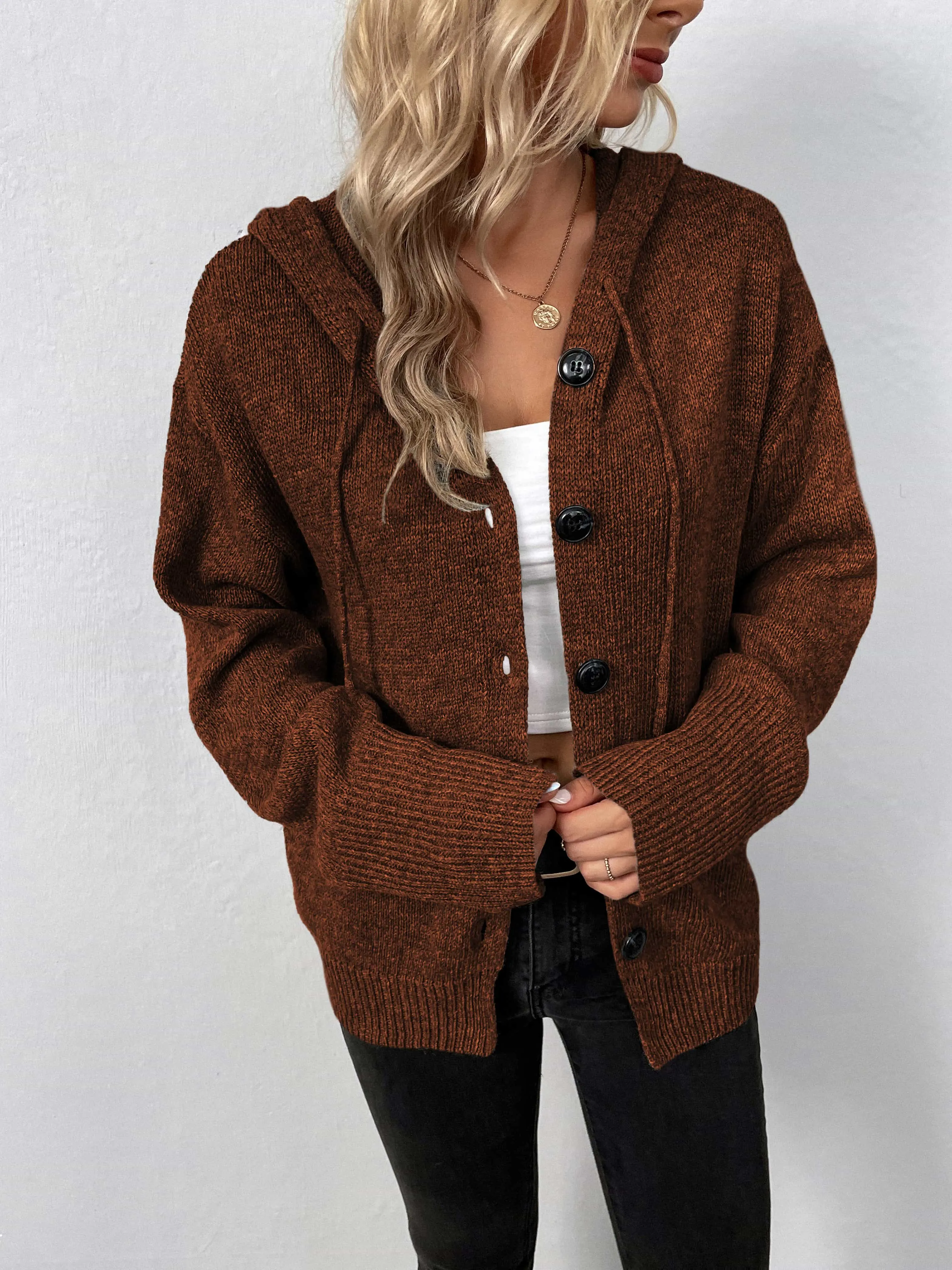 Maxct &Button-Down Long Sleeve Hooded Sweater