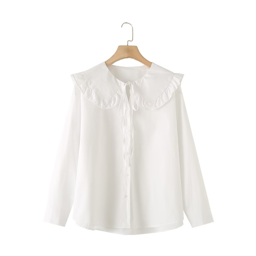 Autumn New Product Women's Simple and Versatile French Fashion Small Round Collar Long Sleeve Shirt