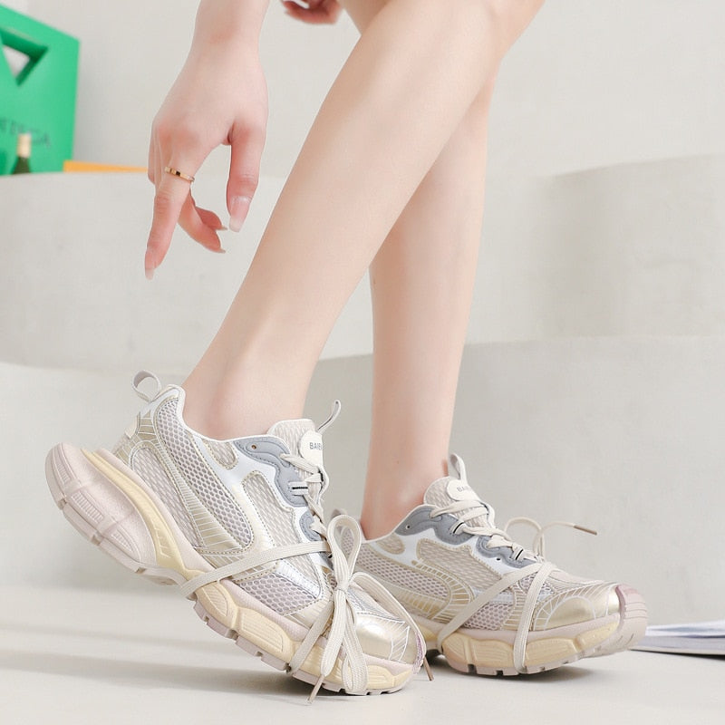 White Chunky Sneakers 5cm Leather Shoes Maxct
