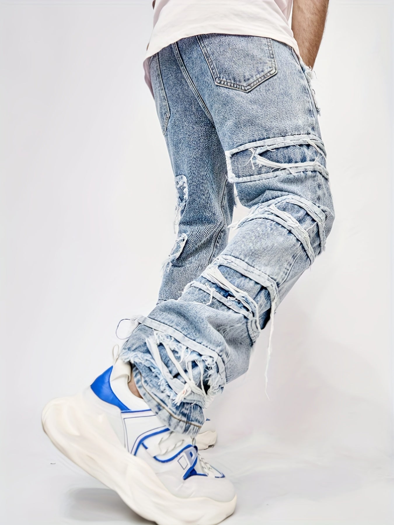 Maxct  Men Ripped Frayed Straight Leg Jeans