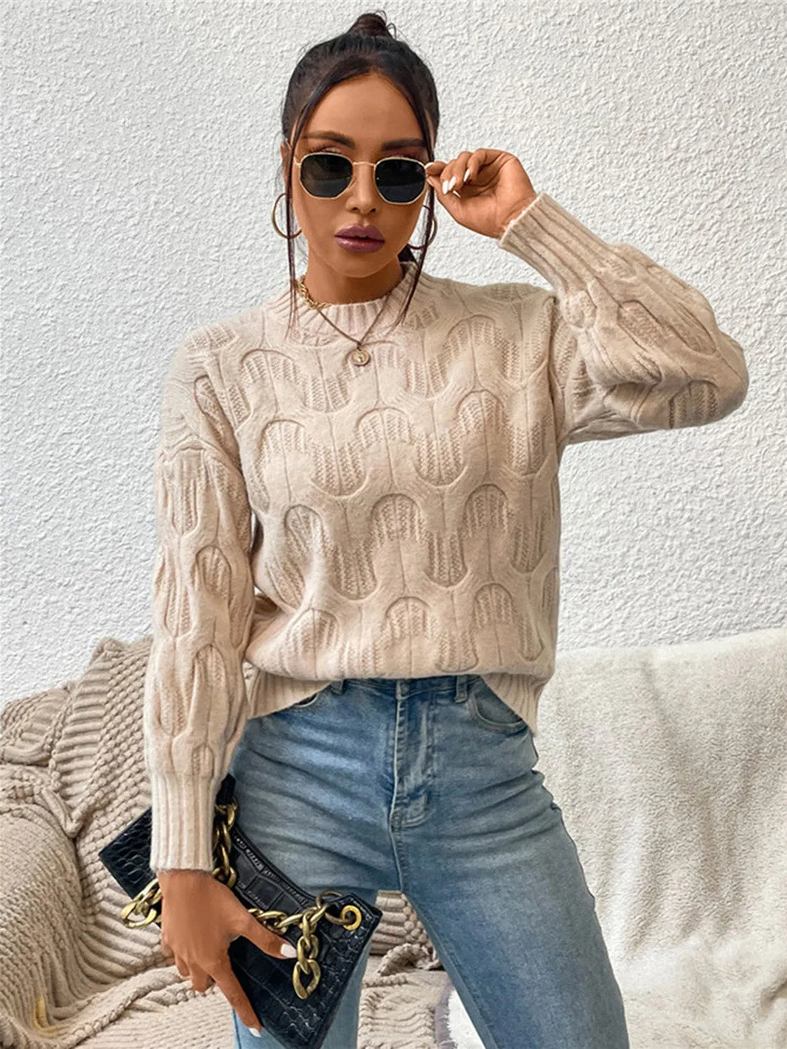 Maxct &Round Neck Long Sleeve Sweater