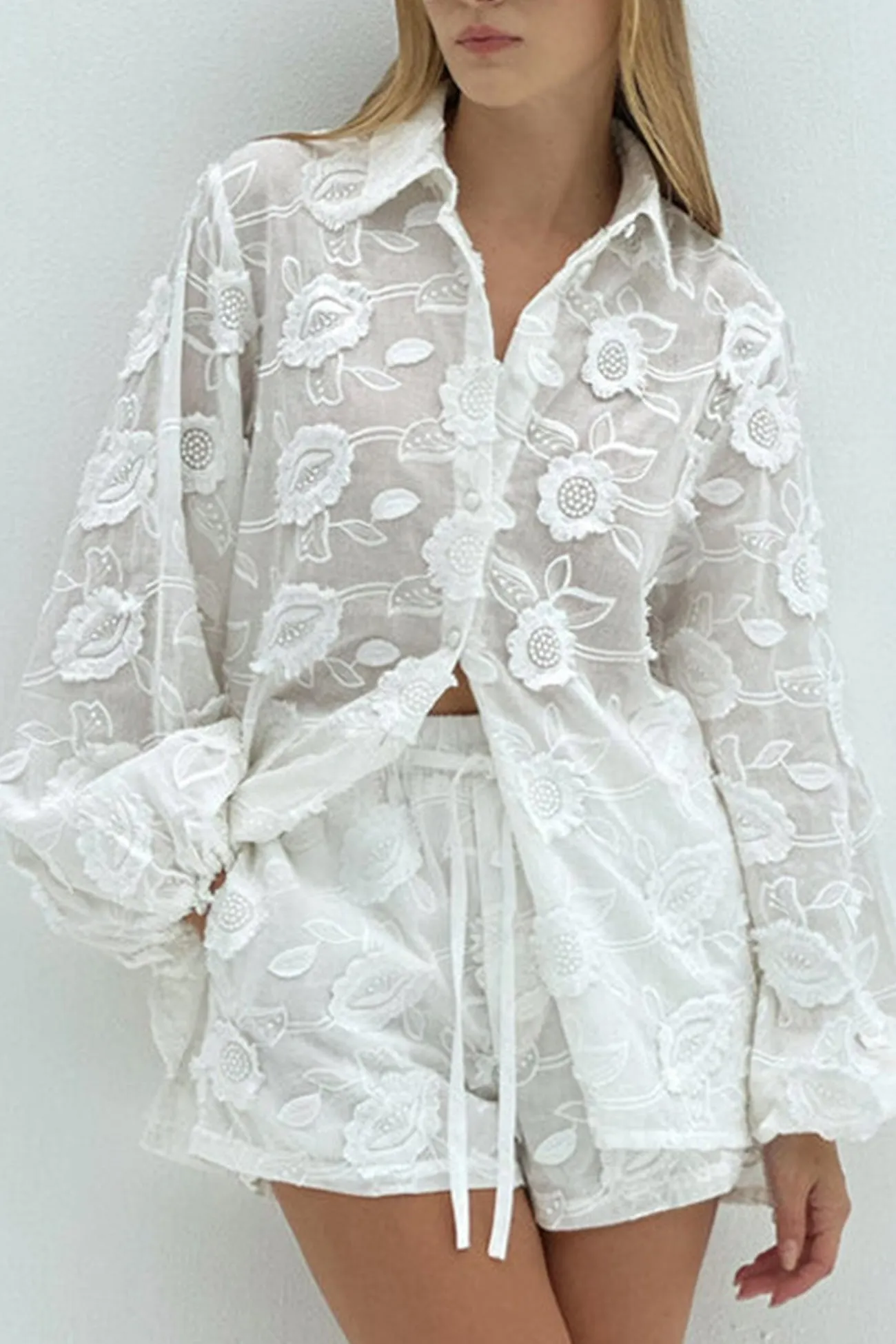 Maxct Floral Embroidery Long Sleeve Shirt Suits