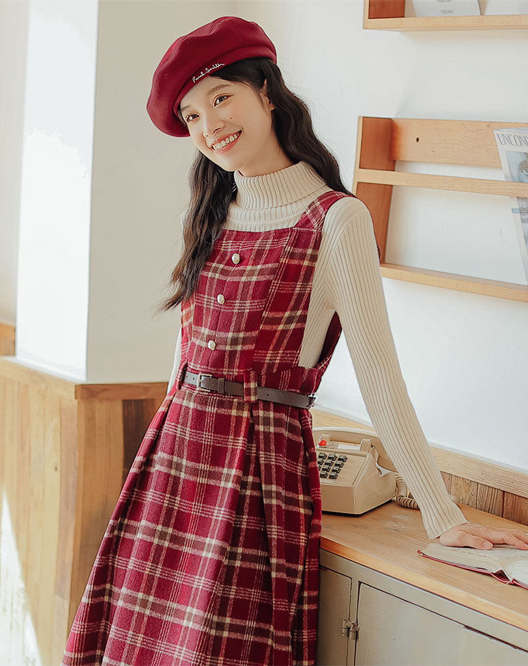 Holiday Plaid Pinafore Midi Dress Maxct
