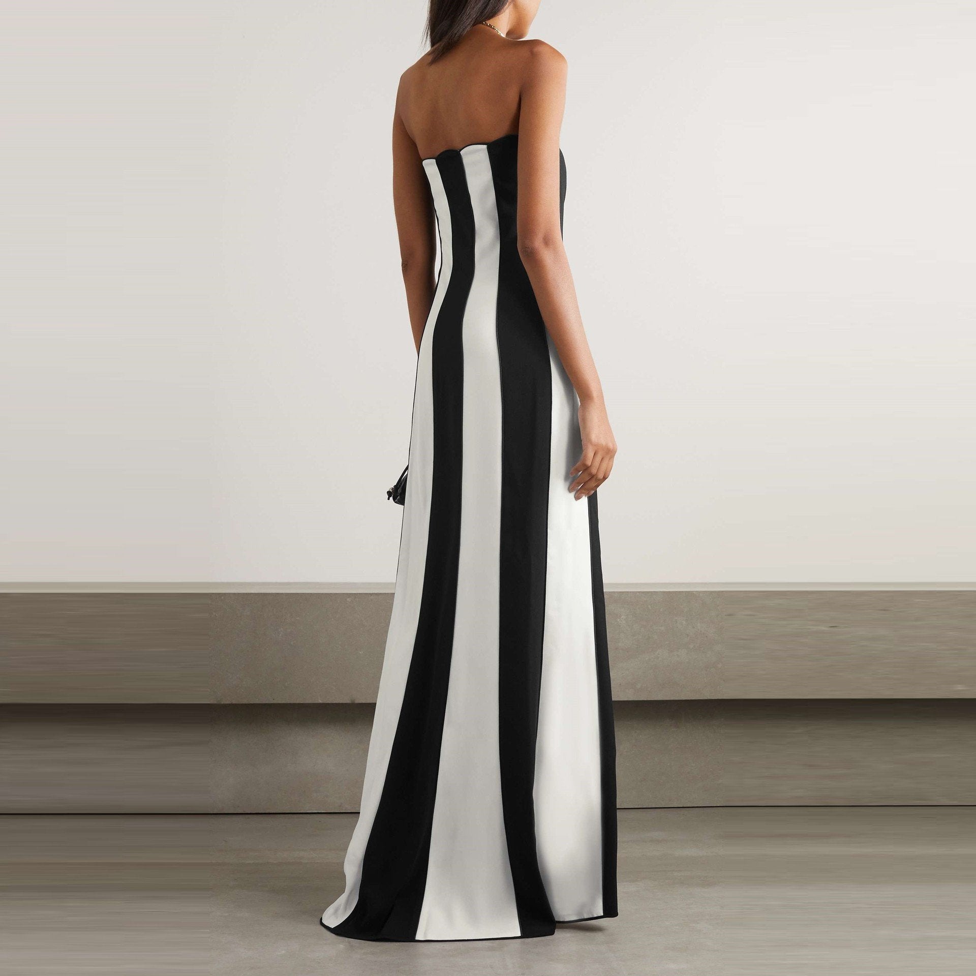 Maxct Strapless Bandage Dress Women's Hepburn Chest Wrap Skirt Black And White Striped High-end Banquet Dress Daily Wear