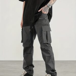 Maxct Men's Casual Cargo Pants, Regular Multi Pocket Waist Drawstring Work Pants For Outdoor Activities