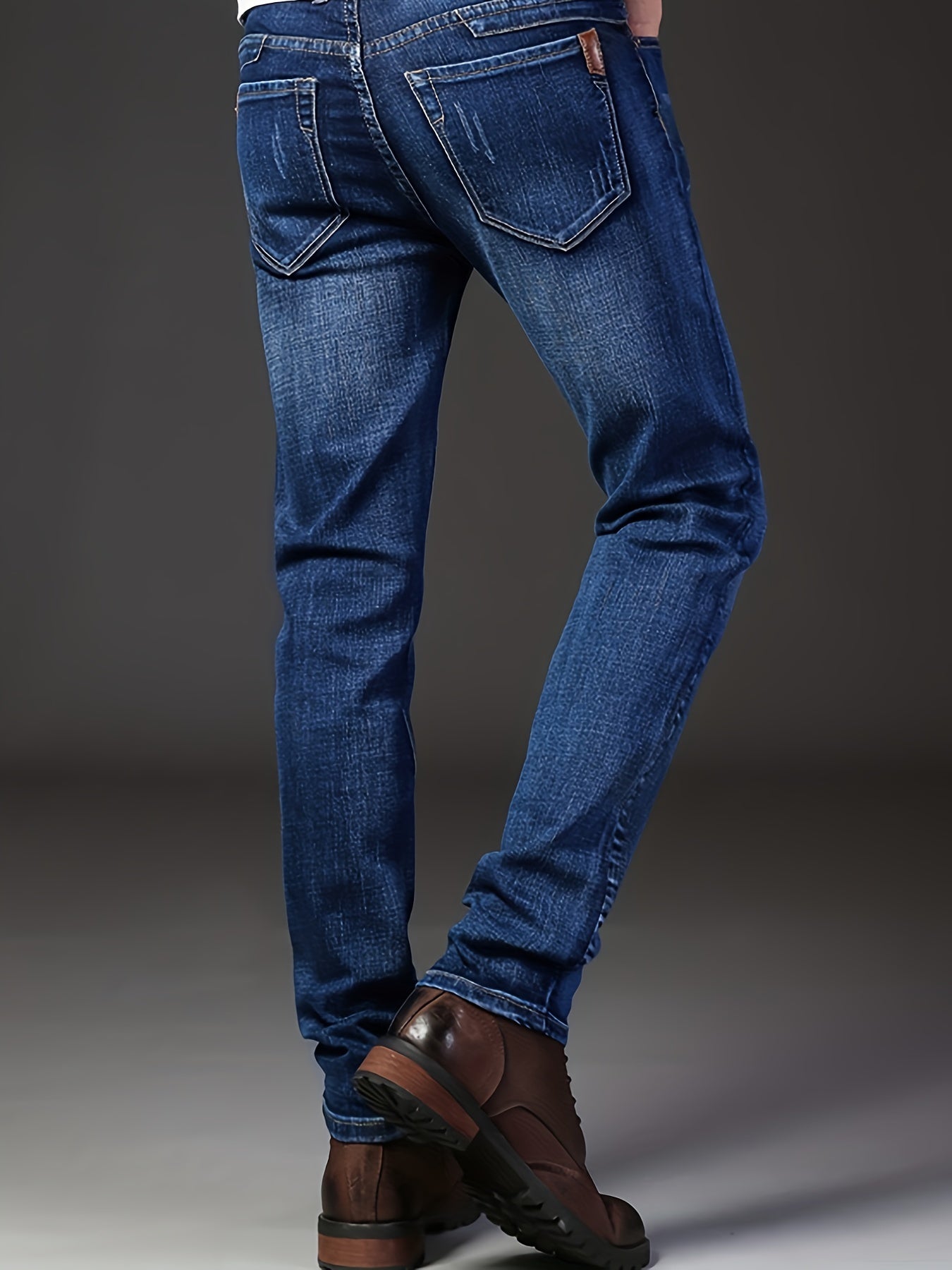 Maxct  Classic Design Semi-formal Jeans, Men's Casual Stretch Denim Pants For All Seasons Business