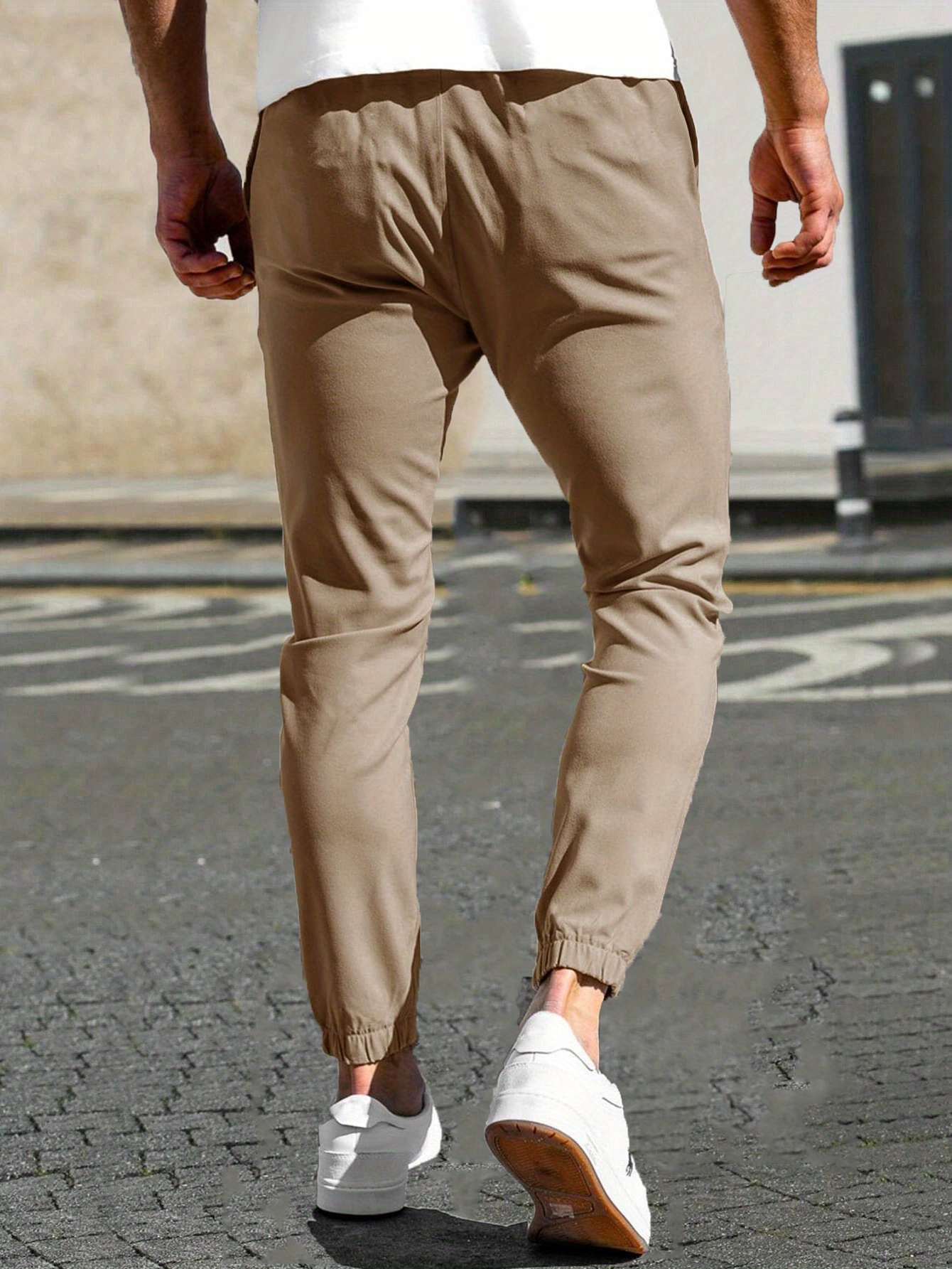 Slim Pockets Classic Trousers, Men's Casual Solid Color Lace-up Pants For Spring And Autumn