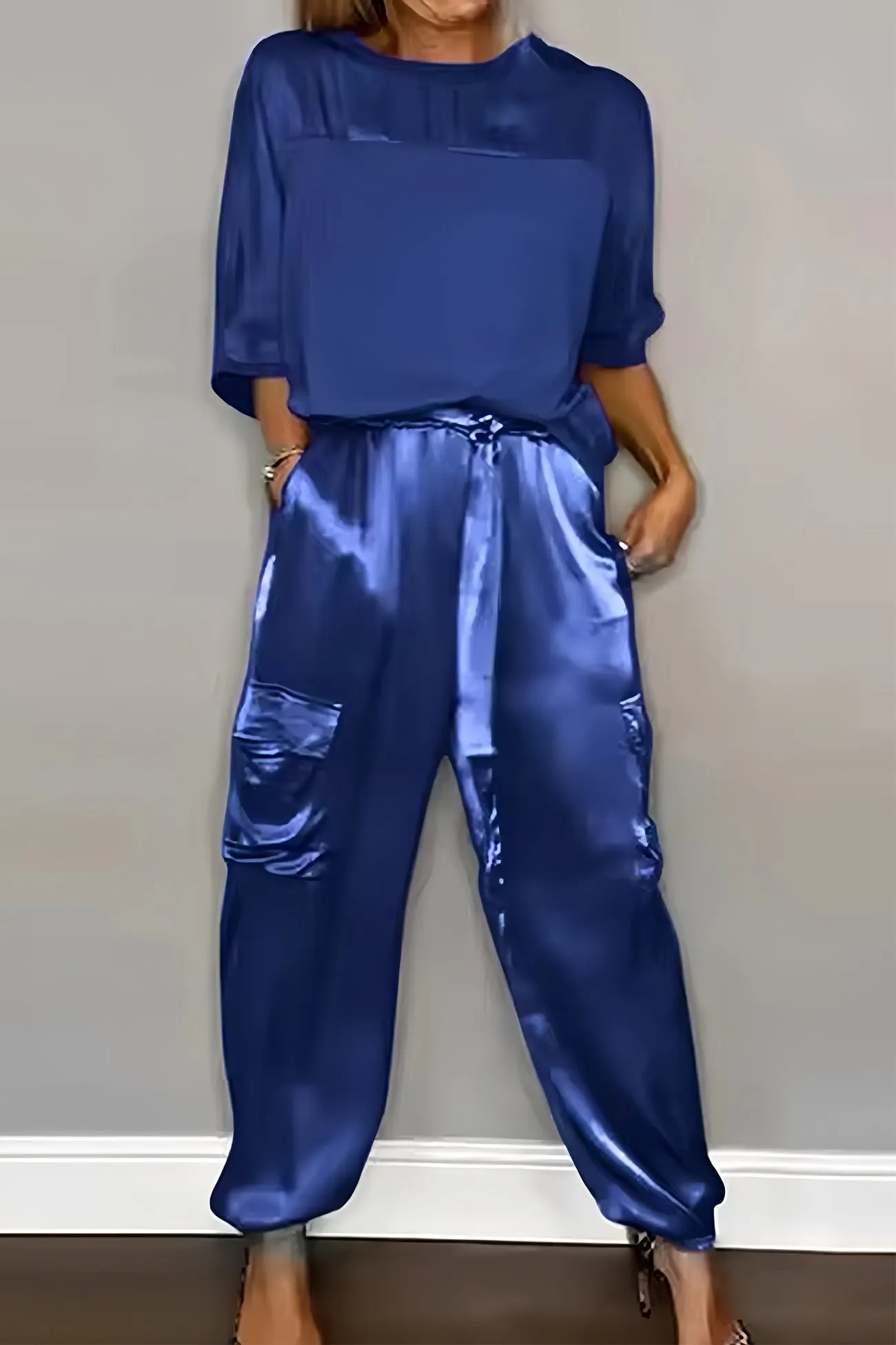 Maxct Satin Half Sleeve Shirt Two-piece Pants Set