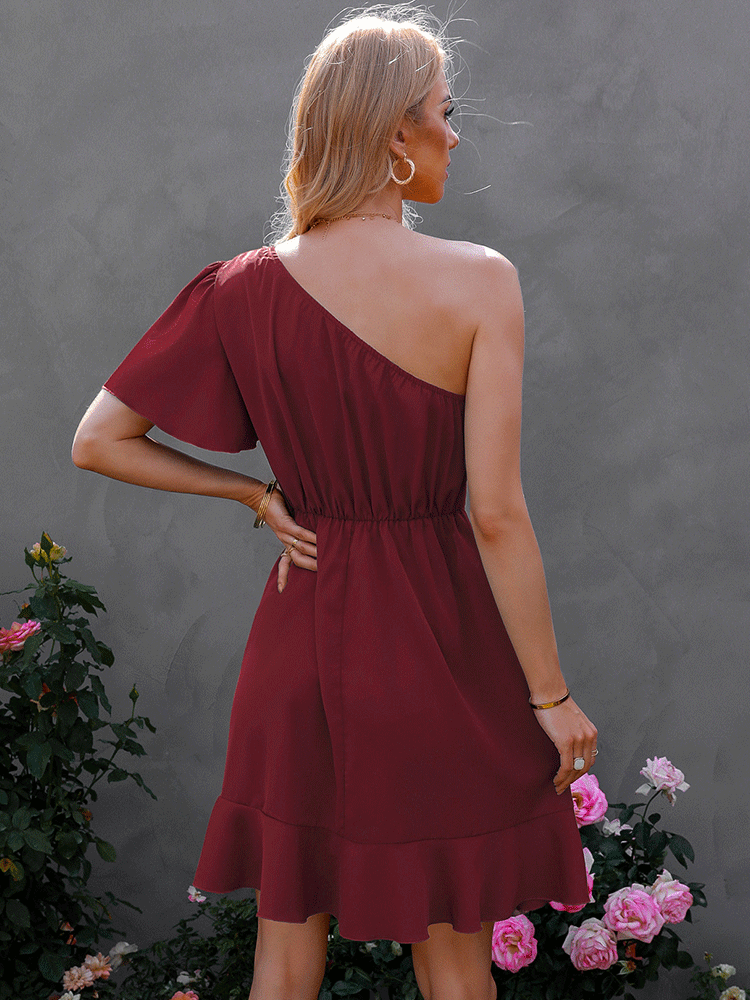 One Shoulder Ruffle Mini Dress Maxct