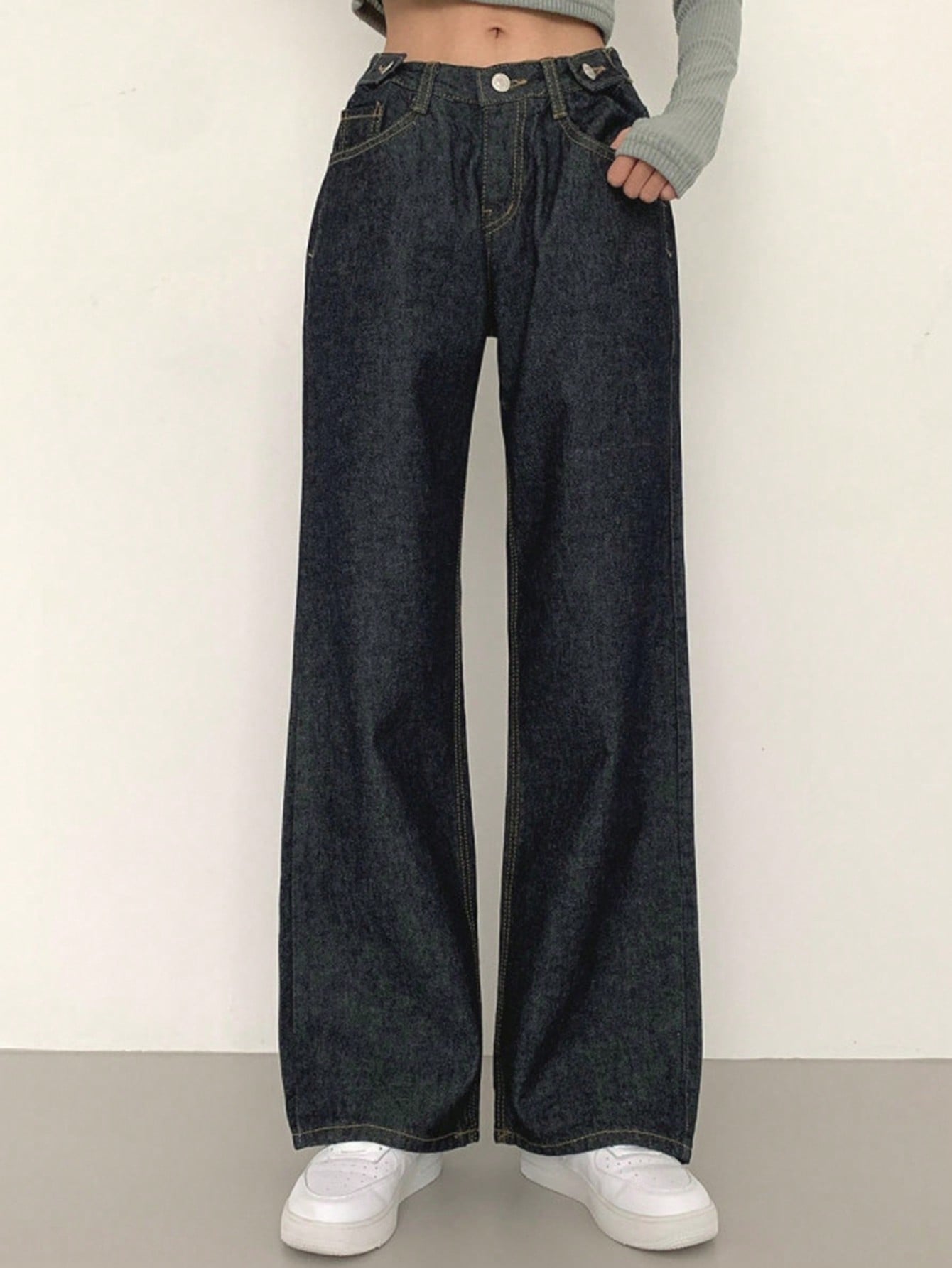 Maxct Women's Loose Fit Wide Leg Casual Denim Pants With Pockets