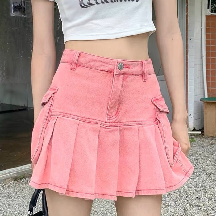 Pink Denim Cargo Mini Skirt Maxct