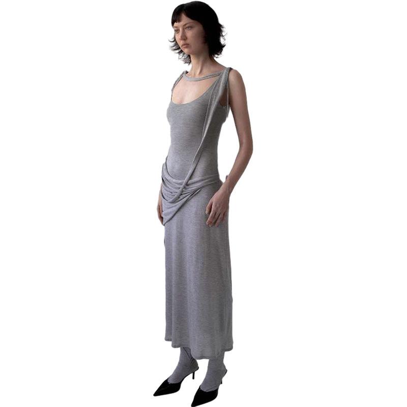 Maxct Style Autumn And Winter New Women's Fashion Pleated Round Neck Sleeveless Temperament Slim-fit Hip Dress Women