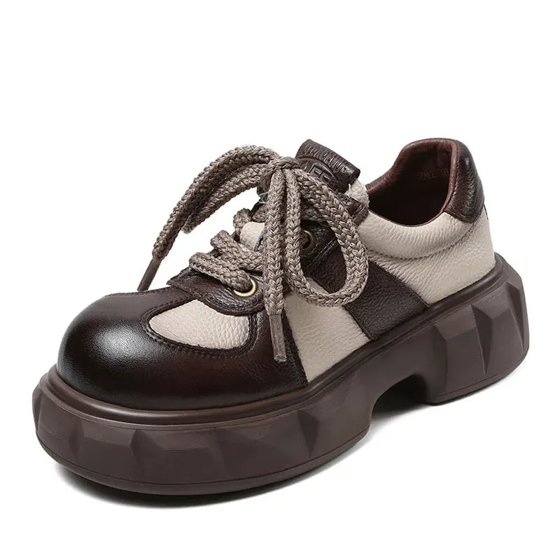 Retro Women's Sneakers - Mixed Colors Leather Wedges Maxct