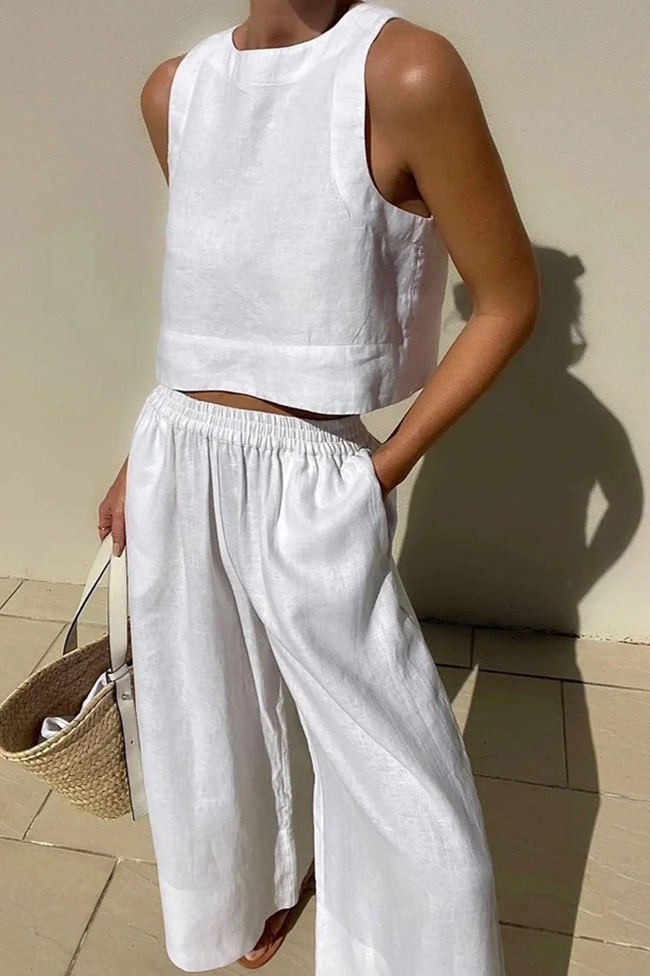 Maxct Solid Tank Top Two-piece Pants Set