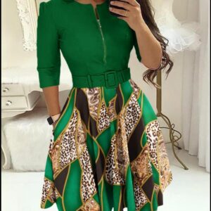 Women's Printed Belted Fit-and-Flare Dress