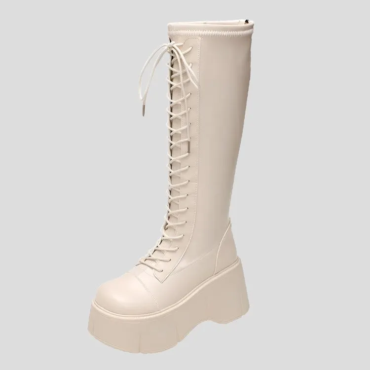 Soft Lace-up Ladies Platform Heel Boots Maxct
