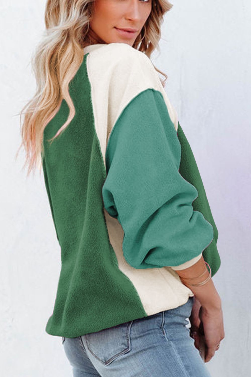 Maxct &Color Block Round Neck Long Sleeve Sweatshirt