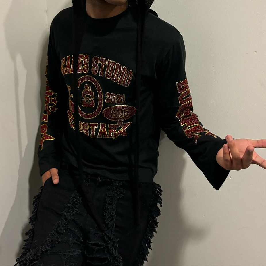 Y2k Round Neck Long Sleeved Hip-Hop Rap Vintage Hot Diamond Pattern T-Shirt Streetwear Oversize Sweatshirt Tops With Contrasting