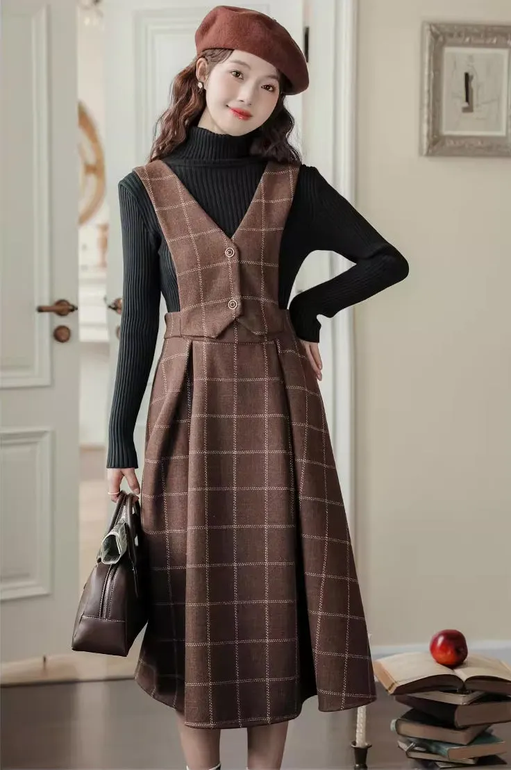 Plaid Vest Pinafore Dress Maxct