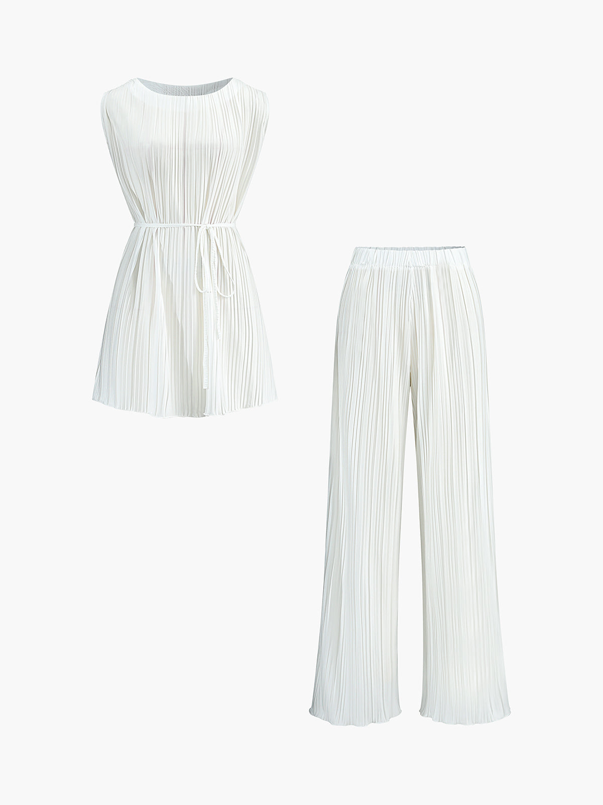 Maxct Solid Belted Pleated Pants Set