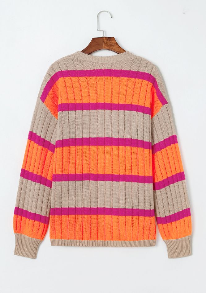 Maxct &Contrast Striped Drop Shoulder Open Front Cardigan