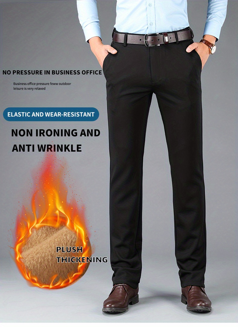 Warm Fleece Dress Pants, Men's Formal Stretch Dress Pants For Fall Winter Business