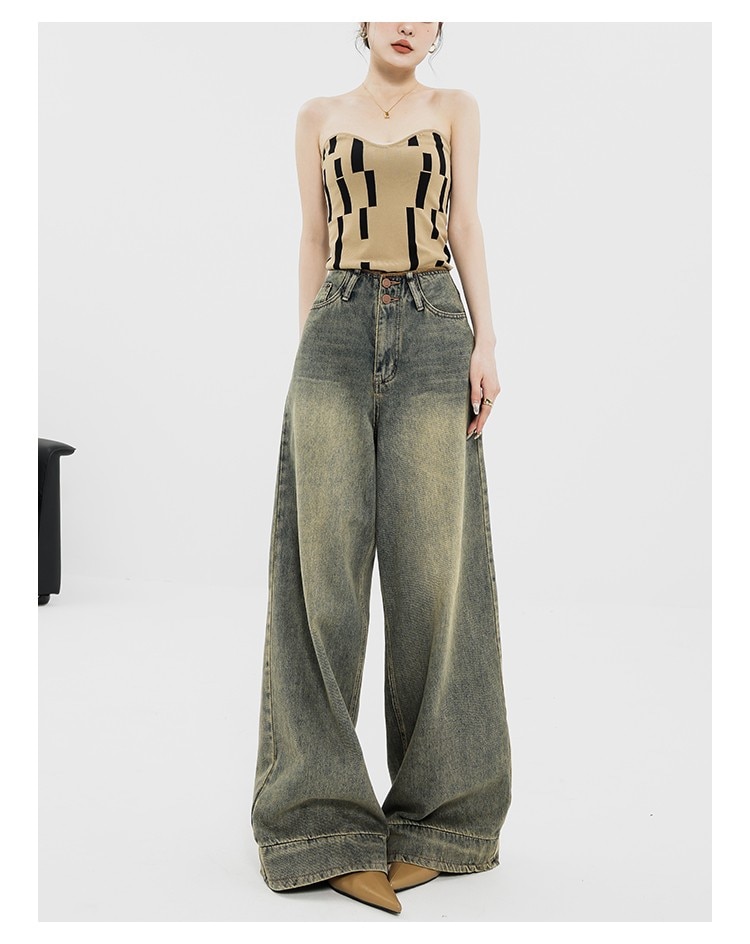 Vintage Streetwear Women's High Waisted Baggy Oversize Wide Leg Denim Pants - true deals club