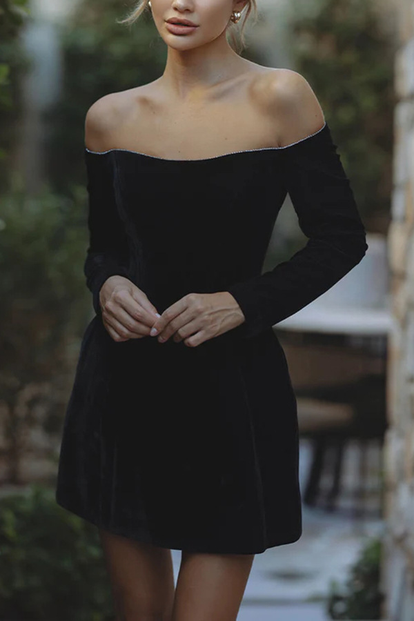 Black Off Shoulder Dress High Waist Slim Short Dress Retro Y2k Luxury Party Evening Dress Vestidos
