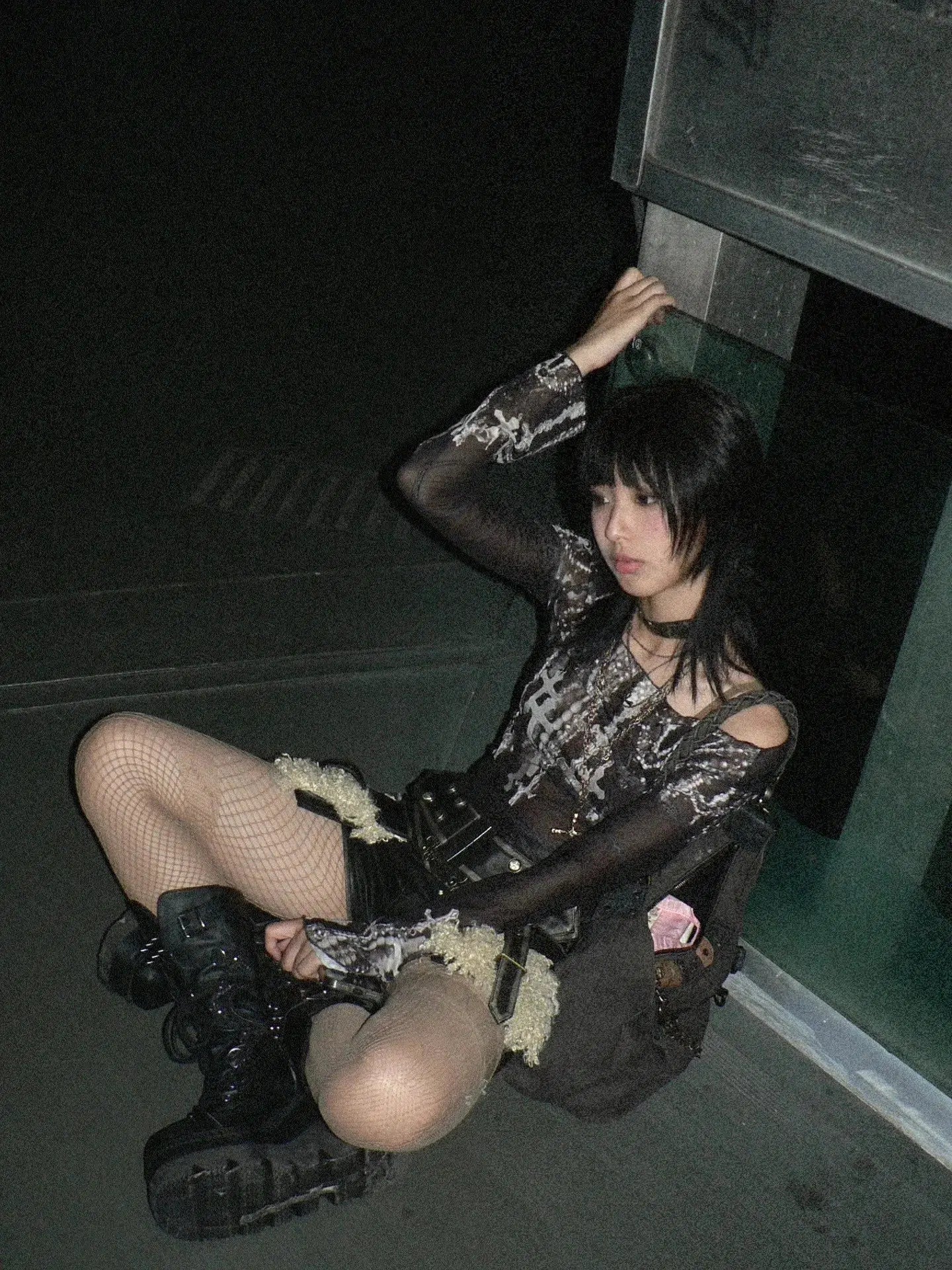 Maxct &Grunge Cross Wide Neck Mesh Top