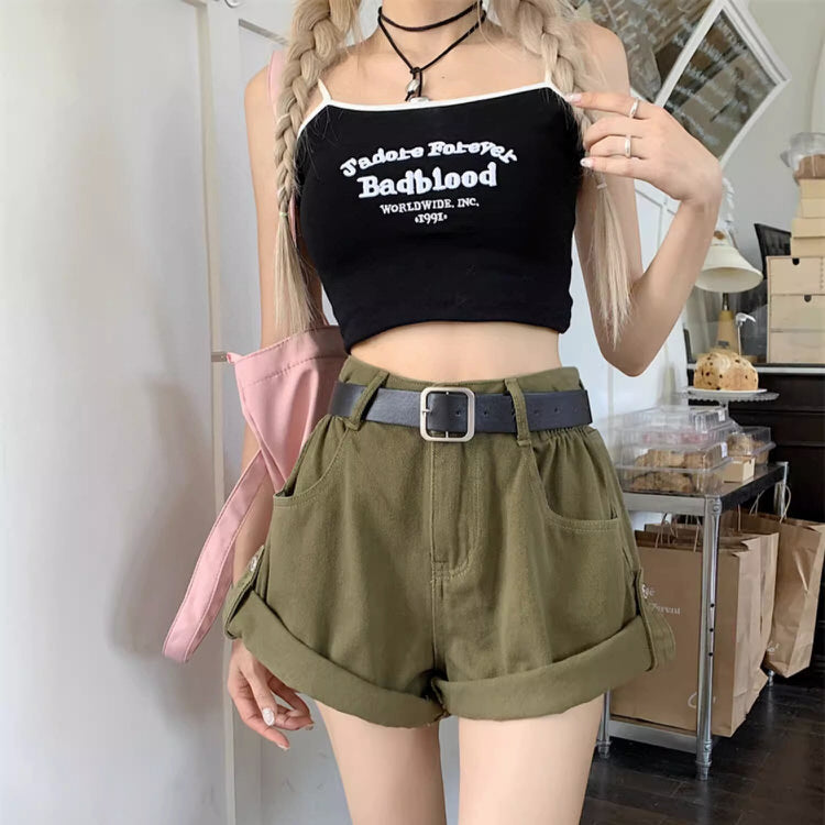 High-Waisted Khaki Shorts Maxct