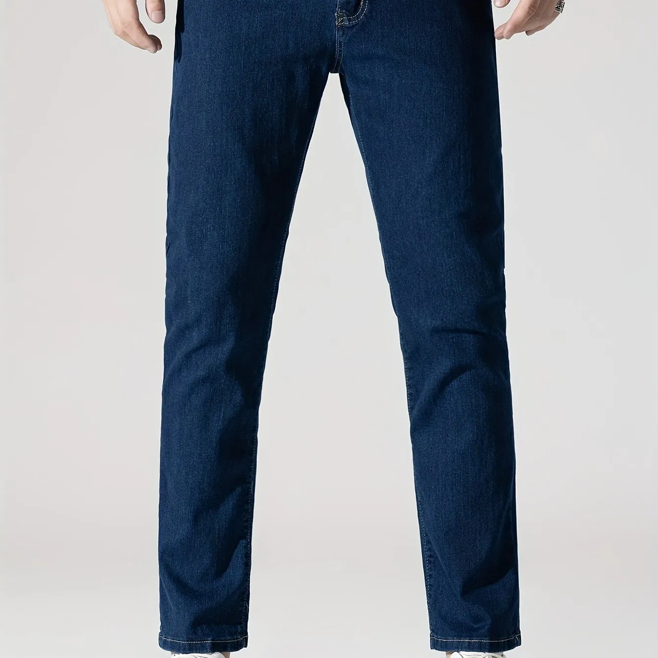 Men's High Stretch Jeans For Business, Slim Fit Denim Pants With Pockets For Spring Fall