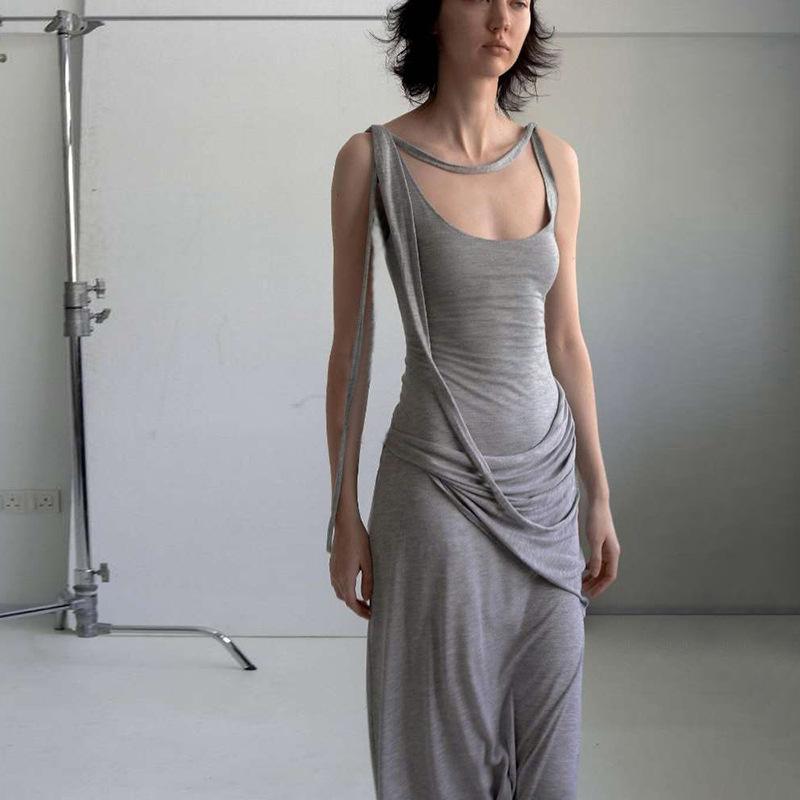 Maxct Style Autumn And Winter New Women's Fashion Pleated Round Neck Sleeveless Temperament Slim-fit Hip Dress Women