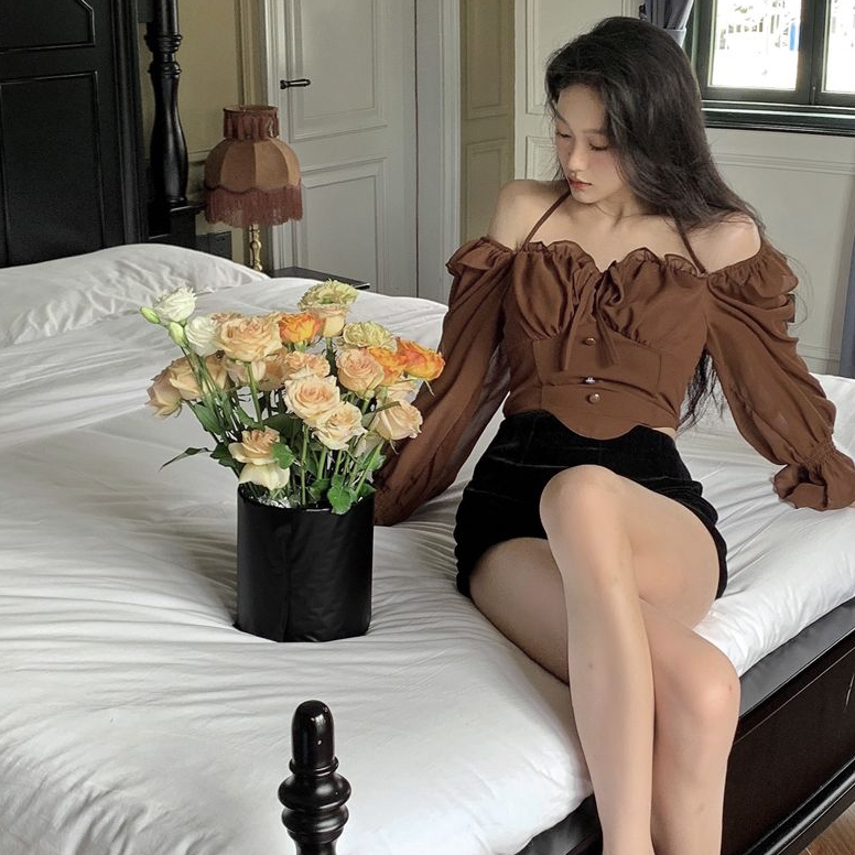 Shirts Blouses Spring Autumn Halter Off Shoulder Ruffles Patchwork Blusa Feminina Vintage Elegant Sexy Camisas De Mujer