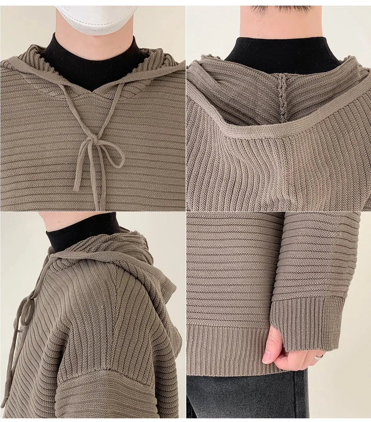 Maxct Drawstring Hooded Striped Drape Sweater