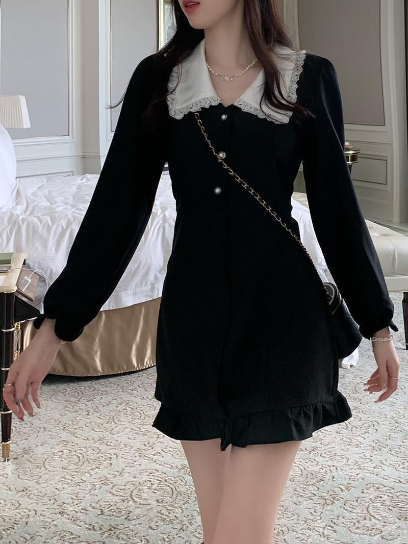 Long Sleeve Peter Pan Collar Ruffle Mini Dress Maxct