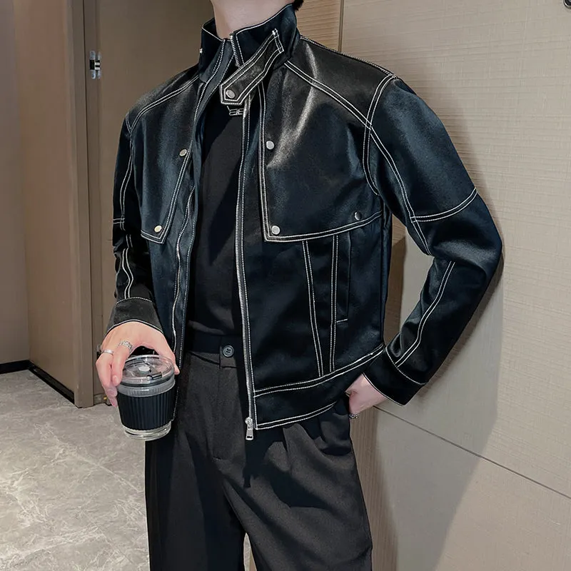 Maxct Topstitched Short Motorcycle Leather Jacket