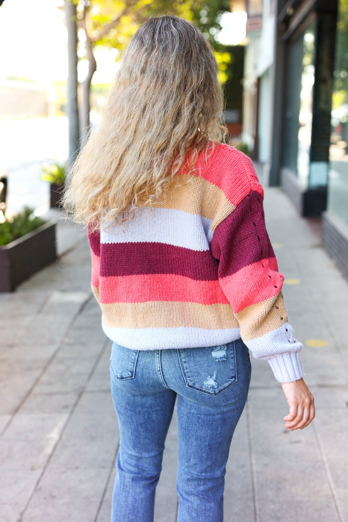 Maxct &Fall For You Rust Multicolor Stripe Cable Knit Mock Neck Sweater