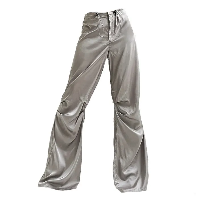 Women's Grey Satin Wide-Leg Pants