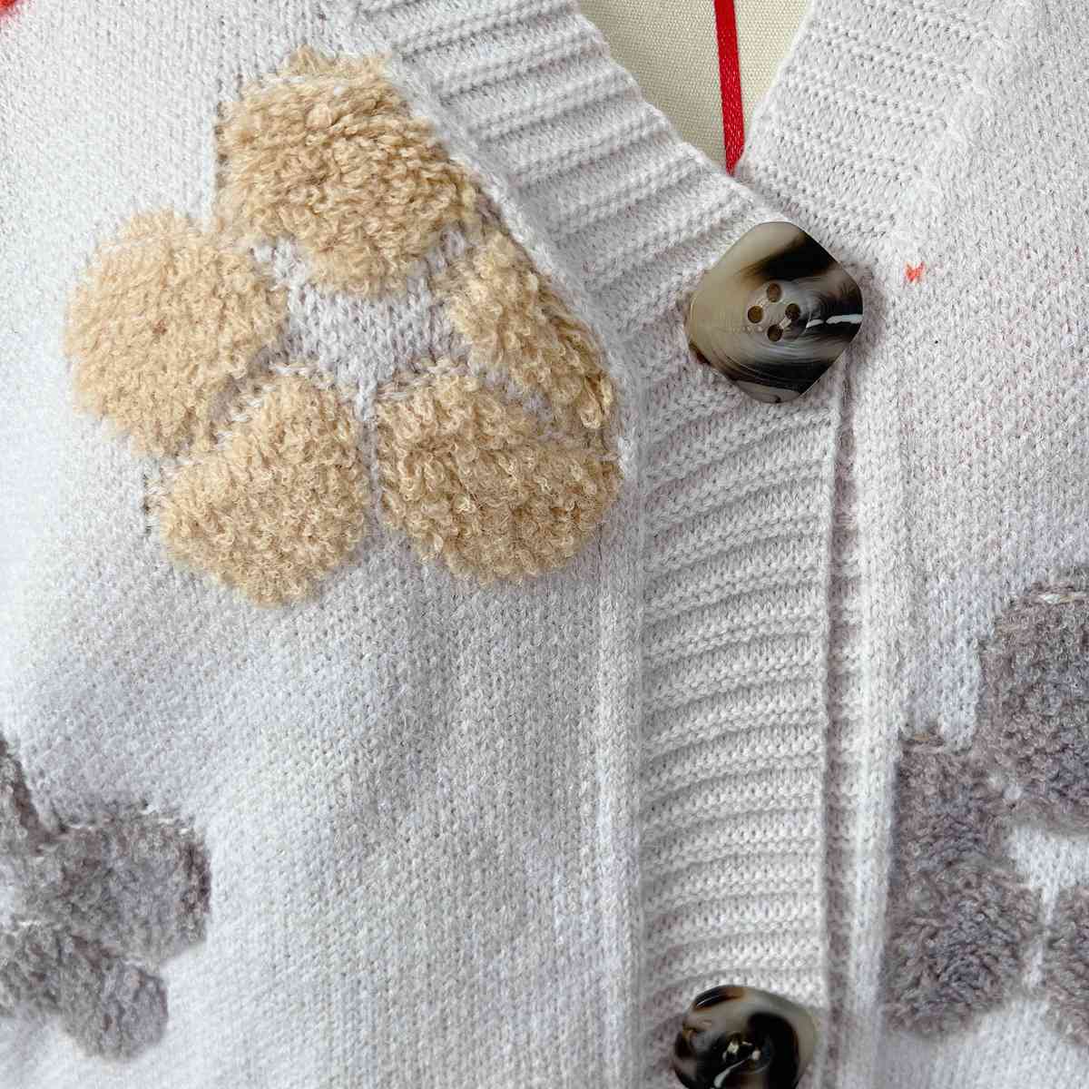 Maxct &Floral V-Neck Button Up Cardigan with Pockets