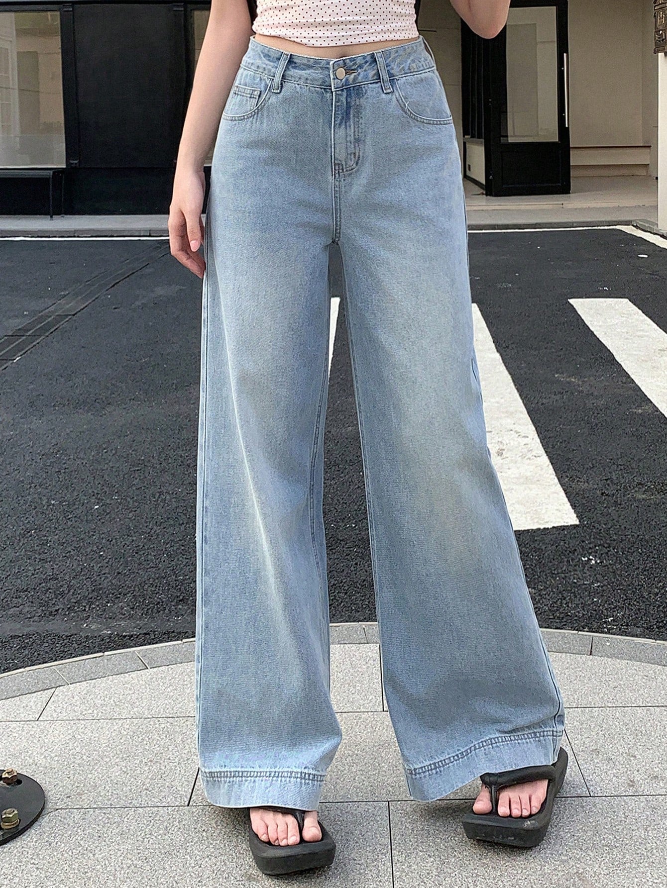 Maxct Women's Loose Wide-Leg Denim Pants With Pockets, Casual And Versatile