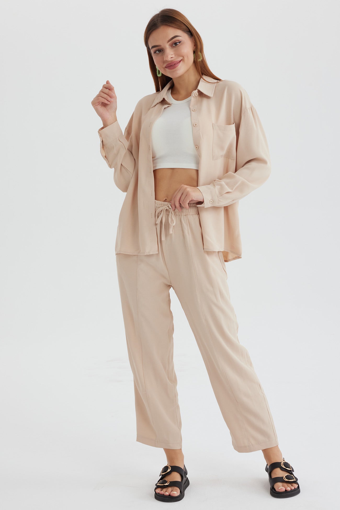 Maxct Long Sleeve Solid Color Shirt Long Pants Set - Image 18