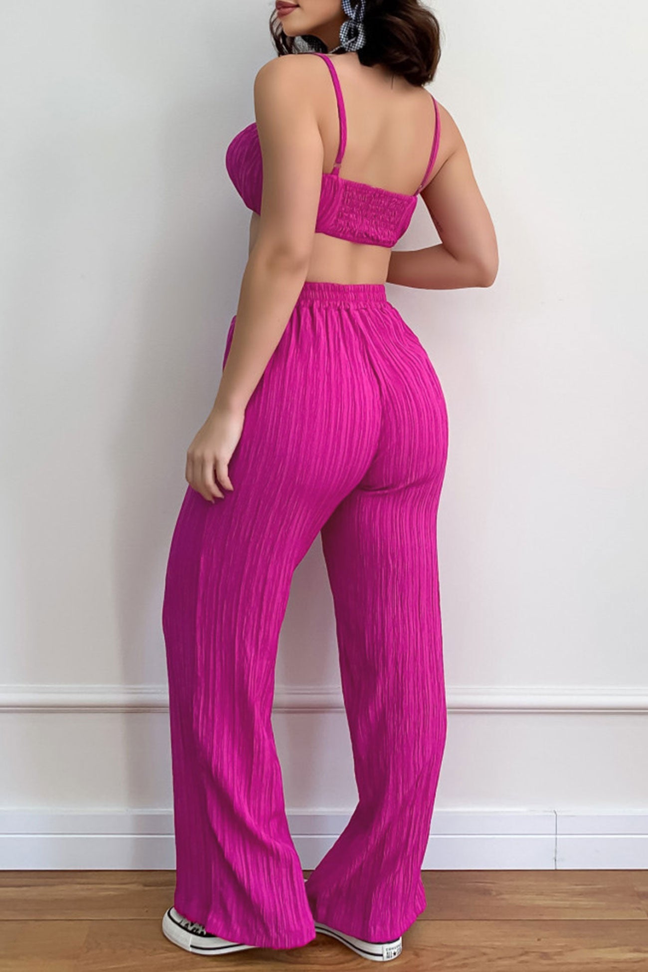 Maxct-Pleated Smocked Vest Drawstring Long Pants Suits