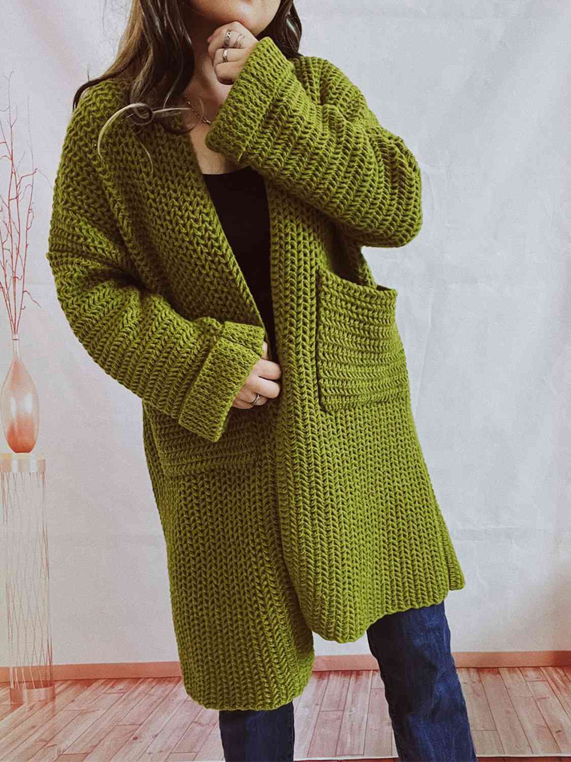 Maxct &Open Front Long Sleeve Cardigan with Pockets